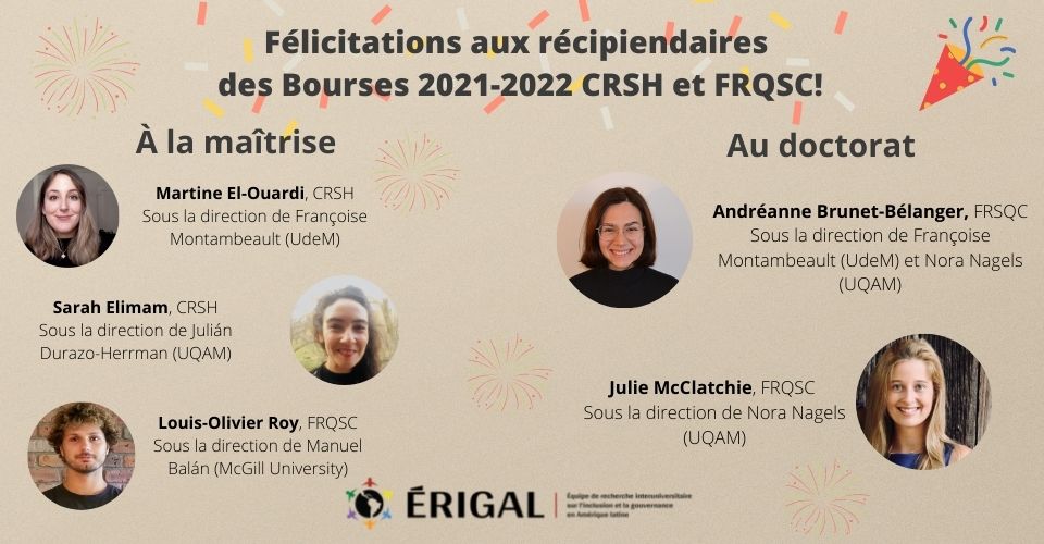 CONGRATULATIONS TO THE RECIPIENTS OF THE 2021-2022 SSHRC AND FRQSC SCHOLARSHIPS!